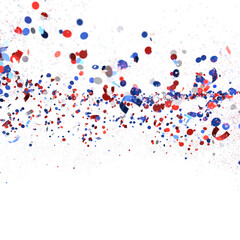 Confetti - A blue glitter confetti border with red and blue Confetti on white