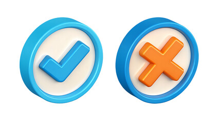 Obraz premium 3d rendered check mark and cross icons representing approval and rejection concepts