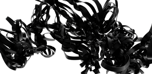 High-resolution 3D render of abstract black ribbons swirling. Ideal for backgrounds, design, and modern visuals.