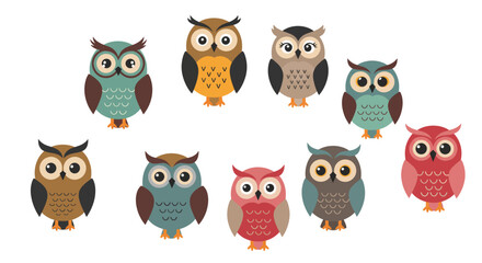 Obraz premium A Collection of Colorful Stylized Cartoon Owl Illustrations