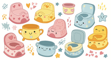 Adorable Cartoon Potty Training Seats and Smiling Toilet Bowls