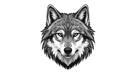 Fototapeta premium Majestic Gray Wolf Head Detailed Monochrome Illustration