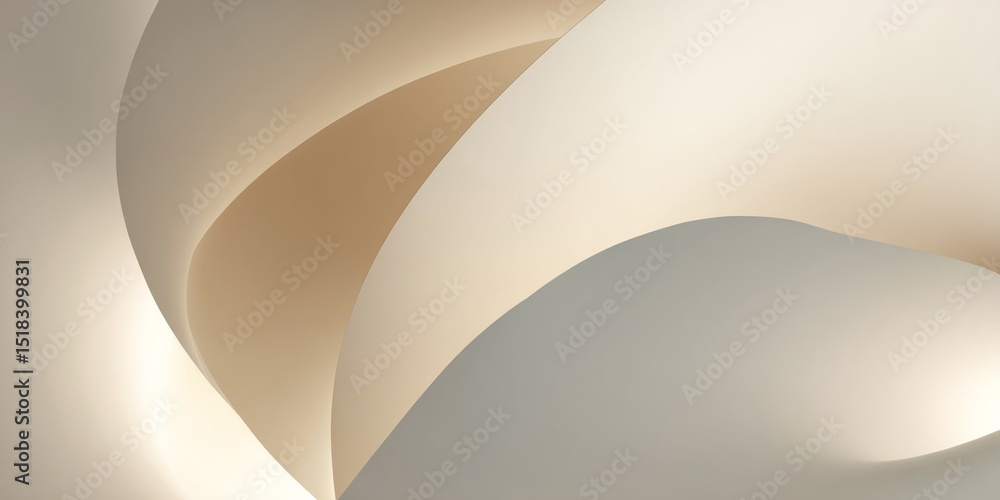 Poster abstract image of beige and off-white curved shapes, creating a smooth, flowing design, suggestive o