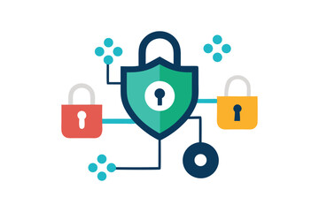 Cybersecurity Lock and Shield Icon Vector in Data Protection Security Design