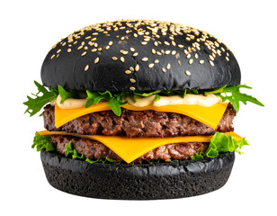 Gourmet Black Burger with Gold Dust Topping and Wagyu Patty, isolated on a transparent background