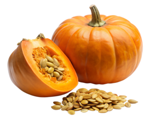 chopped pumpkin with seeds beside