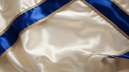 Elegant Satin Fabric with Blue and Gold Trim, Close-Up Video - Powered by Adobe