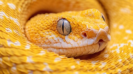 Obraz premium Close-up of a coiled yellow snake