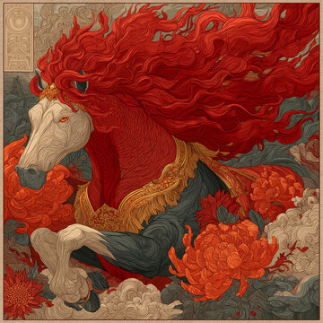 Traditional Fire Horse in Chinese Art Style &ndash; Lunar New Year 2026