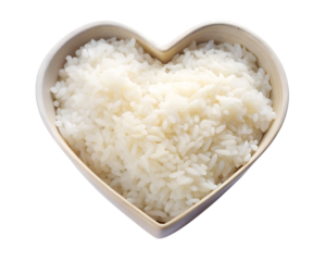 cooked rice shaped in heart mold