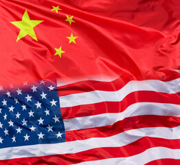 Fototapeta premium Partnership, relations between the United States and China symbolised by national flags