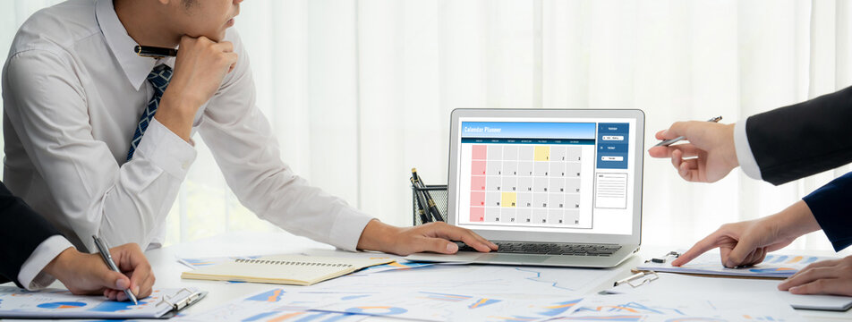 Calendar on computer software application for brisk schedule planning for personal organizer and online business