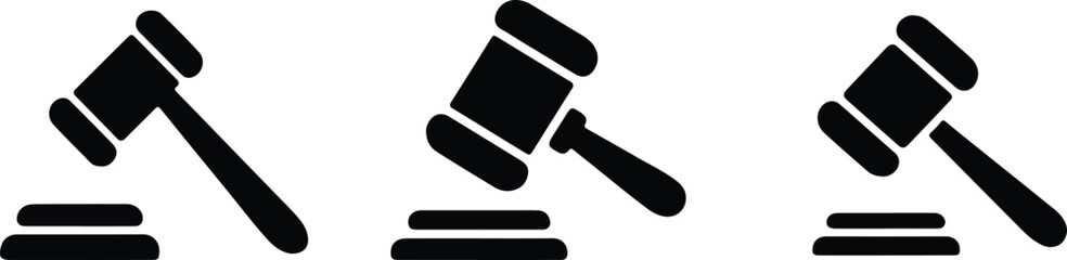 Simple, black and white gavel icons on a white background.