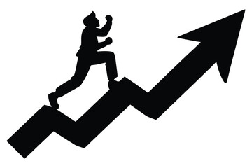 Determined businessman climbing upward arrow signifying growth success ambition career progress achievement
