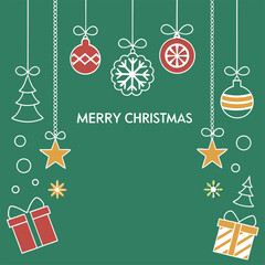 Minimalist Festive Christmas Banner Featuring Red Gold and White Ornaments and Bold Merry Christmas Text