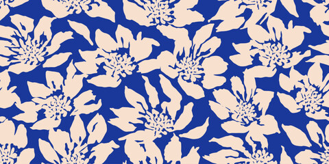 Hand drawn floral pattern, seamless patterns with flowers for fabric, textiles, clothing, printing, packaging, covers, banners, interior decor, abstract backgrounds.