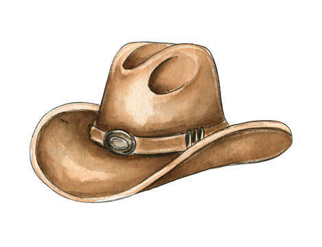 Hand Drawn Watercolor Cowboy Hat Isolated