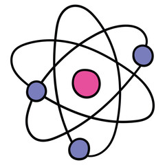 Hand drawn cartoon atom on white background.