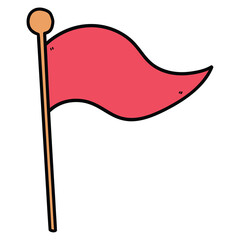 Hand drawn cartoon red flag on white background.