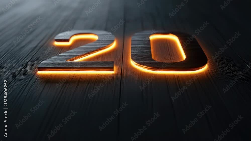 Poster A close-up shot of the number 20 on a wooden floor, suitable for use in presentations or as a design element