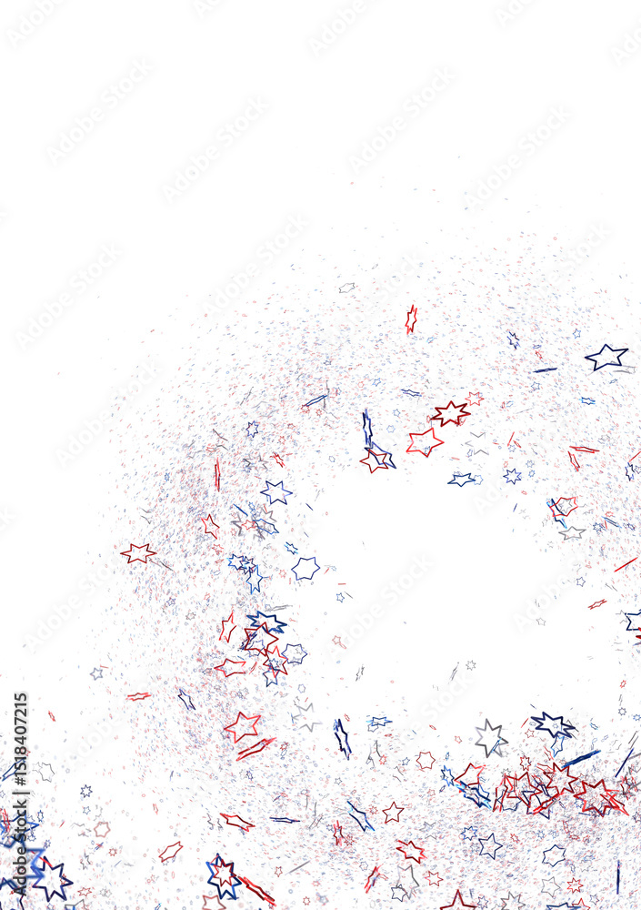 Poster festive background with confetti in the shape of stars in the color of the american flag.