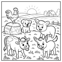 Obraz premium Coloring Page Outline Of a Cute Little Puppy With Their Pet