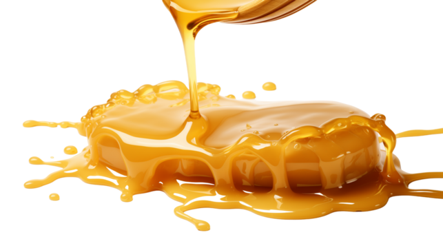 Honey dripping down, isolated on transparent background