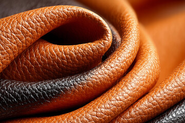 Soft orange leather texture showcased in a studio environment under warm lighting