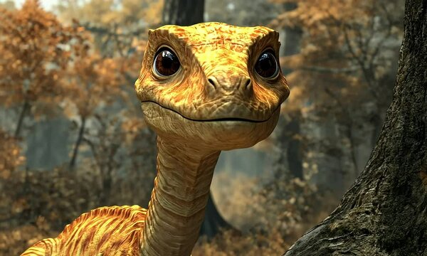 Cute baby dinosaur in a forest