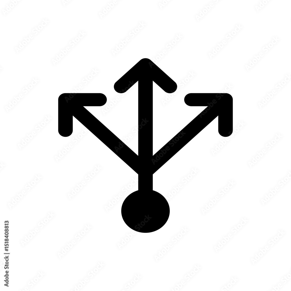 Poster black usb symbol with three arrows pointing upwards and outwards connected to a circle at the bottom