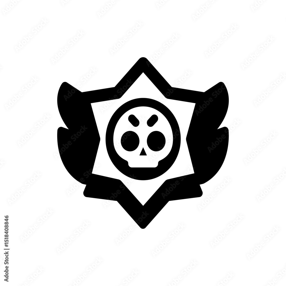 Poster black skull inside a star with wings on both sides creating a bold and graphic design element icon