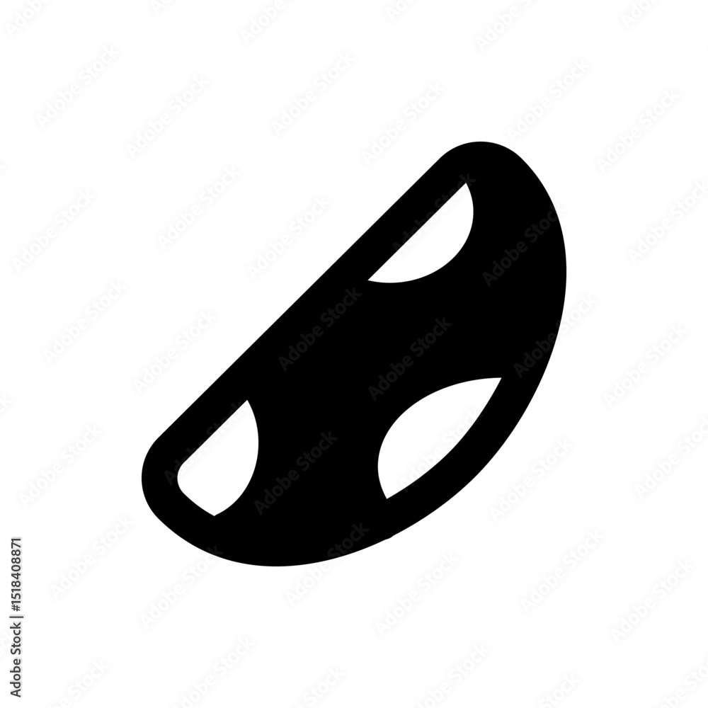 Poster a simple black silhouette of a curved shape with three cutouts on a plain white background image vie
