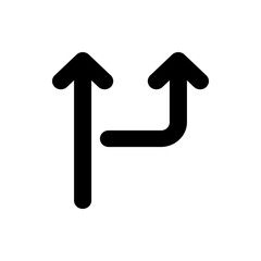 Two black arrows one pointing straight up and the other curving to the right and then up direction icon