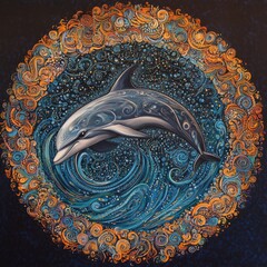 Dolphin Swims In An Ornate Ocean Mandala