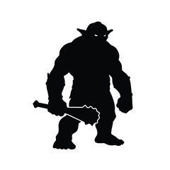 Fototapeta premium Powerful ogre silhouette holding club weapon