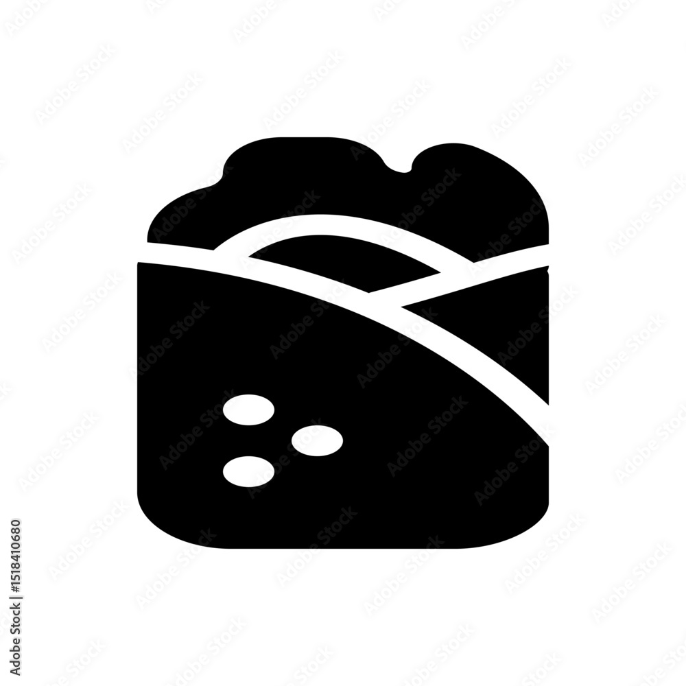 Poster illustration of a document with text lines on top and a rolled bottom edge in a solid black color