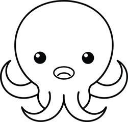 Fototapeta premium Adorable Cartoon Octopus Line Art Cute Cephalopod Illustration