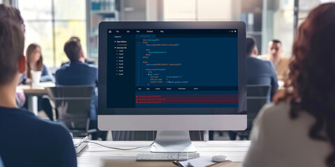 Software development programming on computer screen for brisk application and program coding