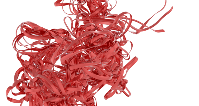 High-resolution 3D render of red ribbons swirling in abstract shapes. Perfect for design backgrounds.