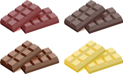 vector set of dark chocolate, milk chocolate and white chocolate bars isolated on white background. candy bar design. eps10 illustration