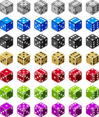 vector set of colorful dice cubes isolated on white background. dice from one to six dots. game dices