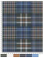 Detailed Textile Swatch Blue Brown and White Plaid Pattern with Ruler and Color Palette This