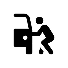 A black and white illustration of an airport control tower with a terminal building attached to it