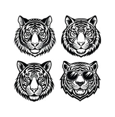 Obraz premium Tiger head vector silhouette design for wild animal tattoo illustration.