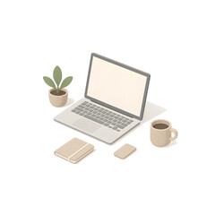 Fototapeta premium Modern minimalist desk setup with coffee 