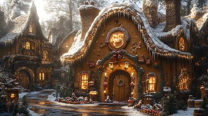 Obraz premium Winter wonderland gingerbread village christmas holiday season festive scene high resolution image