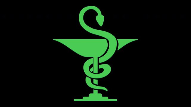 Green Aesculapius bowl with a snake, pharmaceutical medicine symbol design on a Transparent Background