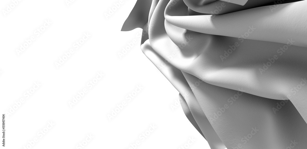 Poster White fabric with soft, flowing drapes creating a textured background. Perfect for design and branding.