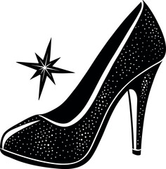 Girly High Heels Vector In Sparkly Silver Shallotte on white background