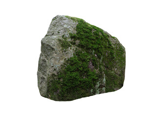 stone overgrown with moss isolated on white background